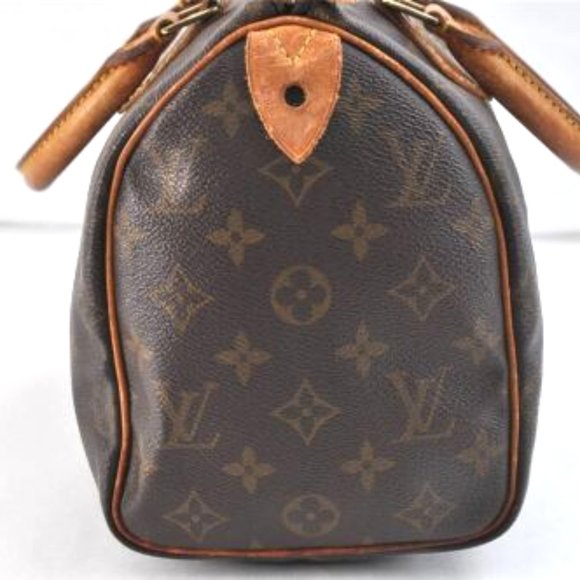 Vintage Louis Vuitton Speedy 25 Monogram Logo Satchel Boston Bag Brown Tan - Picture 13 of 16